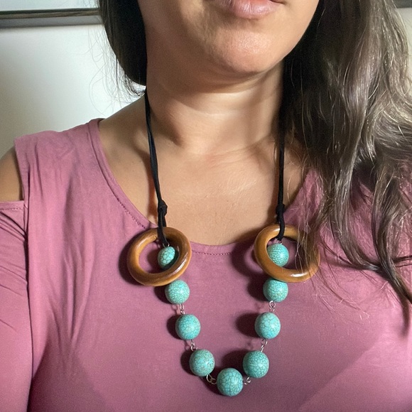 Natural stone beads & Wood necklace handmade by me - Picture 1 of 5